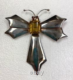 Huge Antique Vintage Art Deco STERLING Silver Rhinestone DRAGONFLY Pin Brooch 4