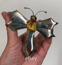 Huge Antique Vintage Art Deco STERLING Silver Rhinestone DRAGONFLY Pin Brooch 4