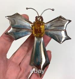 Huge Antique Vintage Art Deco STERLING Silver Rhinestone DRAGONFLY Pin Brooch 4