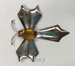 Huge Antique Vintage Art Deco STERLING Silver Rhinestone DRAGONFLY Pin Brooch 4