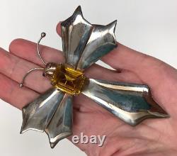 Huge Antique Vintage Art Deco STERLING Silver Rhinestone DRAGONFLY Pin Brooch 4