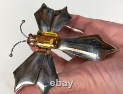 Huge Antique Vintage Art Deco STERLING Silver Rhinestone DRAGONFLY Pin Brooch 4