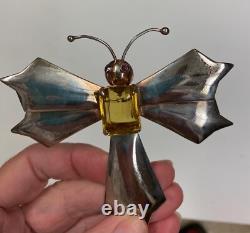 Huge Antique Vintage Art Deco STERLING Silver Rhinestone DRAGONFLY Pin Brooch 4