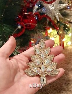 Huge Eisenberg Ice Signed Christmas Tree Pin Brooch Vintage Rhinestones 3 1/2