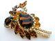 Huge Juliana Tiger Stripe & Ab Rhinestone Brooch D & E Brown Pin Vintage Jewelry