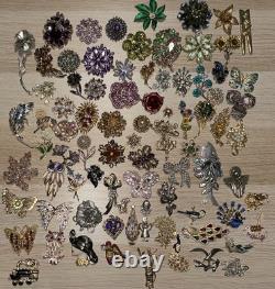 Huge Lot 160+ Vintage-Now BROOCH Pins AS IS Broken Craft Rhinestone Jewelry Read