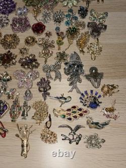 Huge Lot 160+ Vintage-Now BROOCH Pins AS IS Broken Craft Rhinestone Jewelry Read