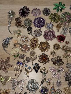 Huge Lot 160+ Vintage-Now BROOCH Pins AS IS Broken Craft Rhinestone Jewelry Read