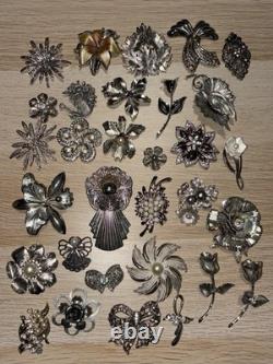 Huge Lot 160+ Vintage-Now BROOCH Pins AS IS Broken Craft Rhinestone Jewelry Read