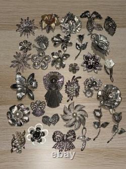 Huge Lot 160+ Vintage-Now BROOCH Pins AS IS Broken Craft Rhinestone Jewelry Read