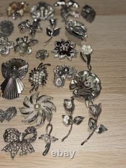 Huge Lot 160+ Vintage-Now BROOCH Pins AS IS Broken Craft Rhinestone Jewelry Read