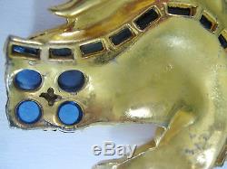 Huge Rare Vintage Reinad Unicorn Figural Pin Brooch Sapphire Blue Cabochons