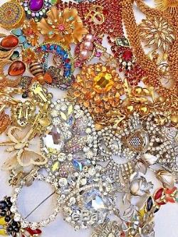 Huge Resale Vintage Jewelry Lot Signed Rhinestone Jewelry, Brooches, Earrings