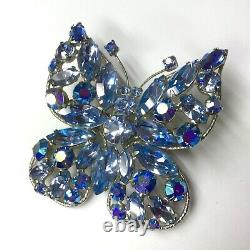 Huge Signed Regency Blue Rhinestone Butterfly Vintage