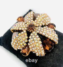 Huge Topaz & AB Rhinestone Dome Brooch Unsigned Beauty Mint Vintage Jewelry