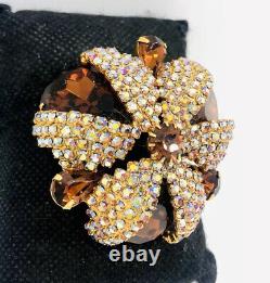 Huge Topaz & AB Rhinestone Dome Brooch Unsigned Beauty Mint Vintage Jewelry