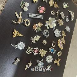 Huge Vintage Brooch/Pin Lot, Many Signed, Trifari, Monet, Coro, Sarah Cov ECT