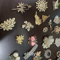Huge Vintage Brooch/Pin Lot, Many Signed, Trifari, Monet, Coro, Sarah Cov ECT