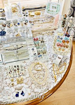 Huge Vintage Estate Costume Jewelry Lot Rhinestone Enamel Aurora Borealis