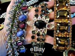 Huge Vintage Mega Rhinestone Jewelry Lot 147 Pcs Many Signed Brooch Bracelet
