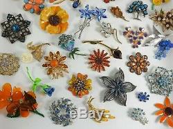 Huge Vintage Now Jewelry Brooches Pins Lot Costume Enamel Rhinestone Flowers #1