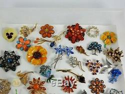 Huge Vintage Now Jewelry Brooches Pins Lot Costume Enamel Rhinestone Flowers #1