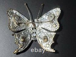 Huge Vintage Rhinestone Clear Crystal & Purple Large Butterfly Brooch Pin Czech