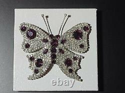 Huge Vintage Rhinestone Clear Crystal & Purple Large Butterfly Brooch Pin Czech