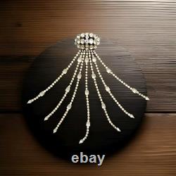 Huge Vintage Rhinestone Satin Glass Fringed Tassel Tie Statement Brooch
