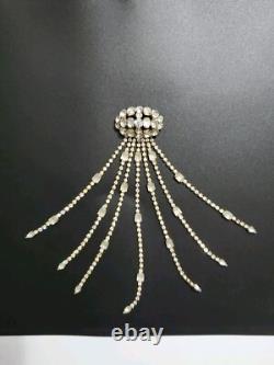Huge Vintage Rhinestone Satin Glass Fringed Tassel Tie Statement Brooch