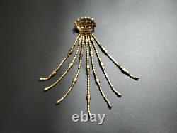Huge Vintage Rhinestone Satin Glass Fringed Tassel Tie Statement Brooch