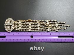 Huge Vintage Rhinestone Satin Glass Fringed Tassel Tie Statement Brooch