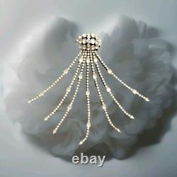 Huge Vintage Rhinestone Satin Glass Fringed Tassel Tie Statement Brooch