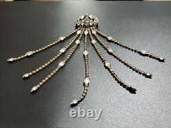 Huge Vintage Rhinestone Satin Glass Fringed Tassel Tie Statement Brooch