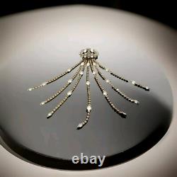 Huge Vintage Rhinestone Satin Glass Fringed Tassel Tie Statement Brooch