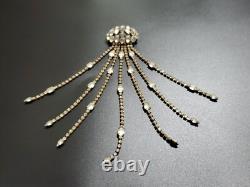 Huge Vintage Rhinestone Satin Glass Fringed Tassel Tie Statement Brooch