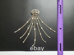 Huge Vintage Rhinestone Satin Glass Fringed Tassel Tie Statement Brooch