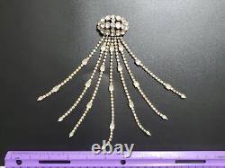 Huge Vintage Rhinestone Satin Glass Fringed Tassel Tie Statement Brooch