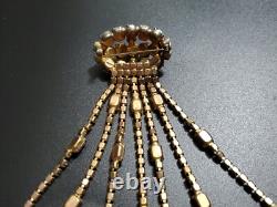 Huge Vintage Rhinestone Satin Glass Fringed Tassel Tie Statement Brooch