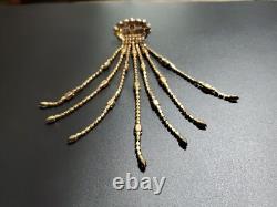 Huge Vintage Rhinestone Satin Glass Fringed Tassel Tie Statement Brooch