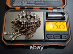 Huge Vintage Rhinestone Satin Glass Fringed Tassel Tie Statement Brooch