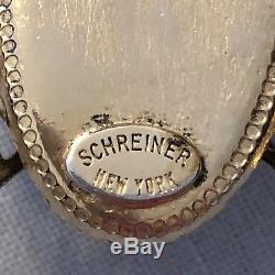 Huge Vintage Schreiner New York Signed Cabochon & Inverted Rhinestones Brooch
