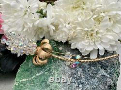 Huge Vintage Signed Vendome Rhinestone AB Glass Beaded Figural Flower Brooch Pin