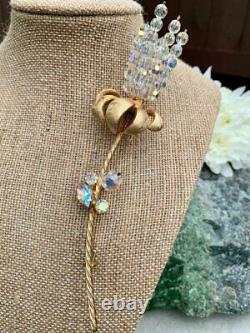 Huge Vintage Signed Vendome Rhinestone AB Glass Beaded Figural Flower Brooch Pin