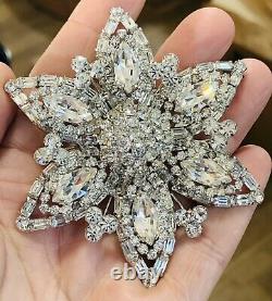 Huge Vintage Signed Weiss Sparking Rhinestone Flower Brooch Gorgeous Showstopper