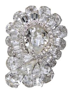Huge Vtg 1950s Eisenberg ICE Rhodium Plated SWAROVSKI Rhinestone Brooch Signed