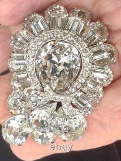 Huge Vtg 1950s Eisenberg ICE Rhodium Plated SWAROVSKI Rhinestone Brooch Signed
