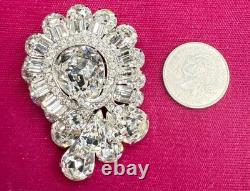 Huge Vtg 1950s Eisenberg ICE Rhodium Plated SWAROVSKI Rhinestone Brooch Signed