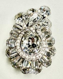 Huge Vtg 1950s Eisenberg ICE Rhodium Plated SWAROVSKI Rhinestone Brooch Signed