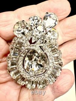 Huge Vtg 1950s Eisenberg ICE Rhodium Plated SWAROVSKI Rhinestone Brooch Signed